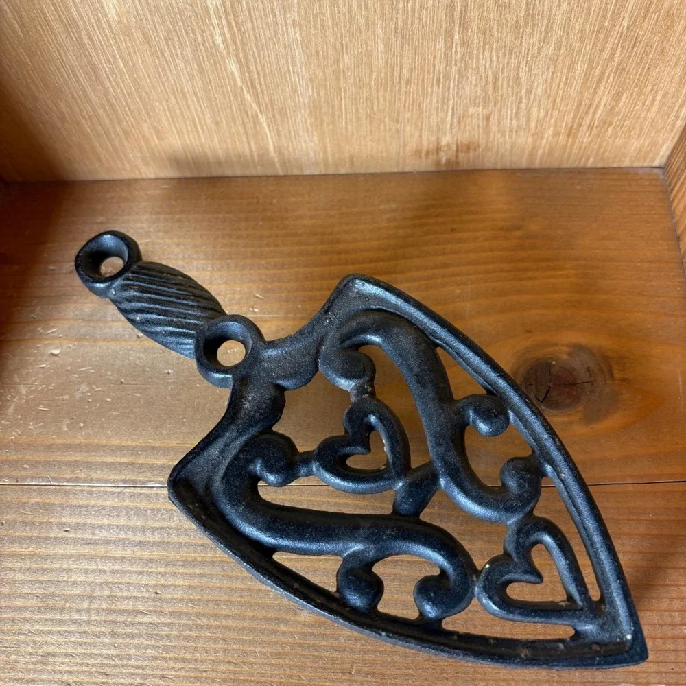 Vintage Wilton Cast Iron Trivet Heart Scroll Filigree Iron Shape Black